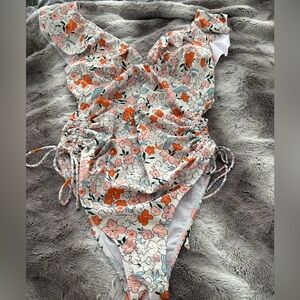 SHEIN Floral Print Swimsuit with Orange and Pink Accents
